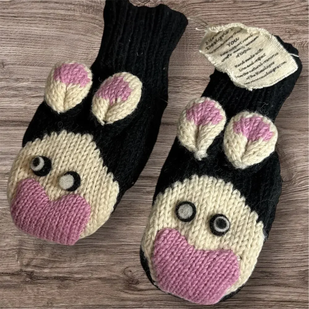 NEW Nirvanna Designs 100% Wool Hand Knit Bunny Rabbit Mittens Adult One Size